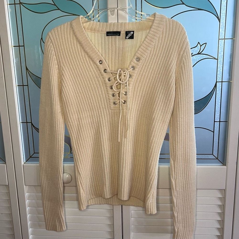 Moda International Cream CrissCross Wool Blend Sweater- Size L